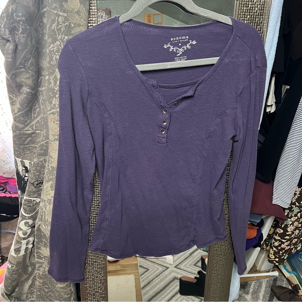 Sonoma Purple Long-Sleeve Henley Tee